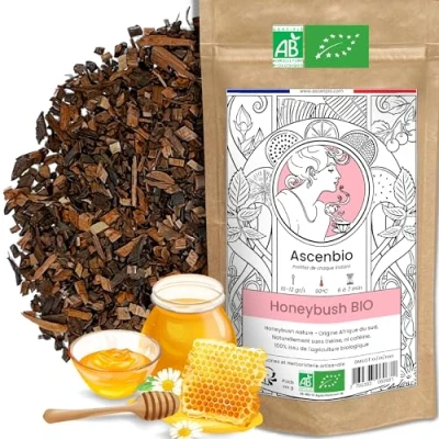 Immagine di Ascenbio ✿ Tisana Honeybush Bio Relaxation, Dolcezza e Miele 180 g sciolto Preparato confezionato in Francia Imballaggio biodegradabile