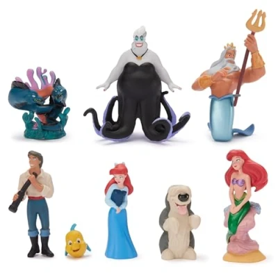 Immagine di Disney Store Official Set di Personaggi La Sirenetta, 8 tra Cui Principessa Ariel, Re Tritone, Principe Eric, Ursula, Flounder, Max, Flotsam e Jetsam, 3+
