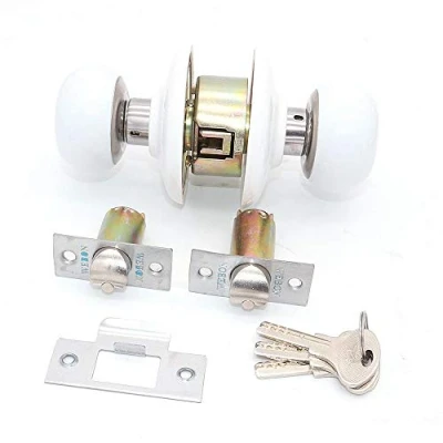 Immagine di NUZAMAS Set di serrature per porte in ceramica, con serratura a chiave, manopole interne ed esterne, camera da letto, cucina, bagno, lavanderia, bianche