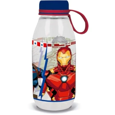Immagine di Marvel Borraccia Ecozen trasparente per bambini in tritan Avengers Iron Man Hulk Captain America, 460 ml con cappuccio e manico silicone