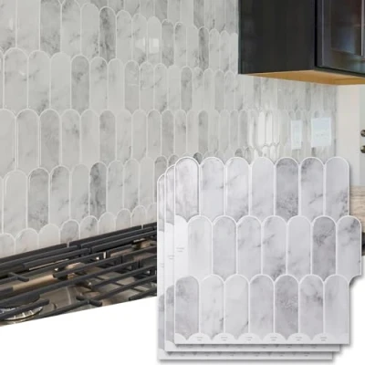 Immagine di Art3d Piastrelle adesive da parete in vinile per paraschizzi cucina, 10 fogli, bagno e lavanderia, 30,5 x cm, effetto marmo grigio