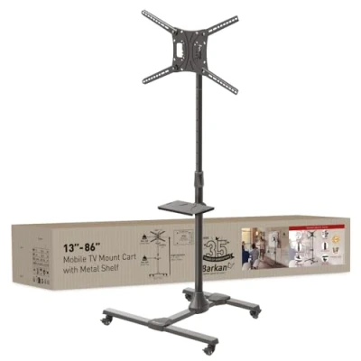 Immagine di Barkan Carrello per TV da 13 a 83 pollici, inclinabile e regolabile in altezza, può contenere fino 50 kg, ruote bloccabili, trolley LED OLED LCD, max. VESA 600 x 400