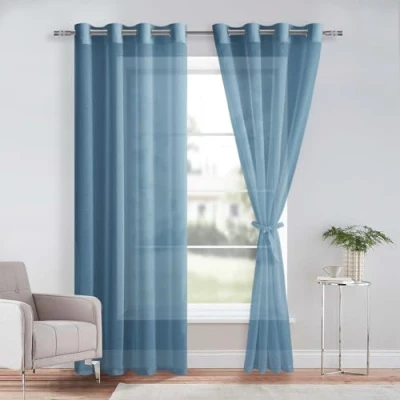 Immagine di DWCN Sheer Tenda in voile trasparente con occhielli, 2 pezzi, per soggiorno, camera da letto, blu scuro, 225 x 140 cm (altezza larghezza)