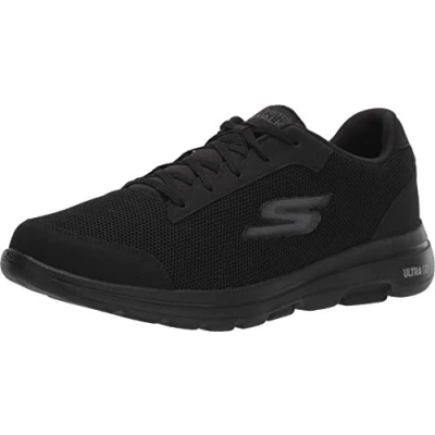 Immagine di Skechers Gowalk 5 Qualify Athletic Mesh Lace Up Performance Walking Shoe, Scarpe da Ginnastica Uomo, Finiture Sintetiche in Tessuto Nero, 44 EU X Larga