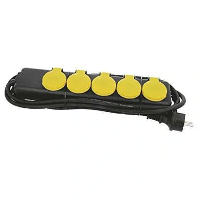 Immagine di Amig Base multipla impermeabile o con 5 prese Mod. 3305 coperchio ribaltabile adatto per esterni e interni standard IP44 cavo da 2 m