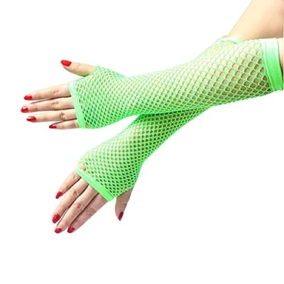 Immagine di Guanti lunghi a rete, Verde scaldamuscoli senza dita per travestimenti in Accessorio punk donne, ragazze, bambini, anni &#039;80, forniture feste da sera