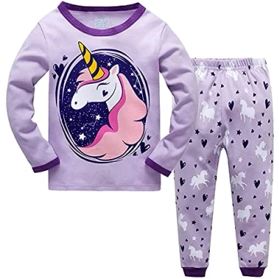 Immagine di Qzrnly Bambine 2 Pezzi Pigiama a Maniche Lunghe per Ragazze Pajama Set 100% Cotone,Porpora,3 4 Anni