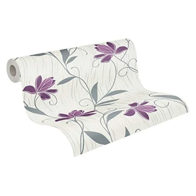 Immagine di A.S. Création AS Creation 306234 3062 34 Carta da parati con profilo strutturato, motivo floreale, 10,05 m x 0,53 m, colore: viola e bianco grigio