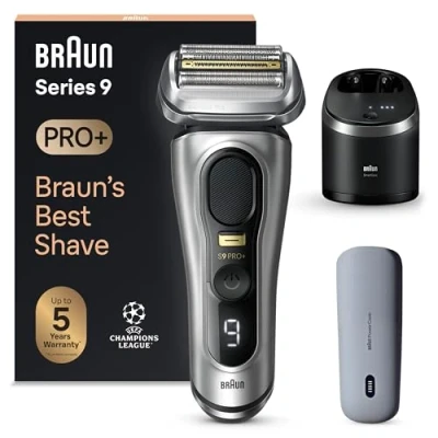 Immagine di Braun Series 9 PRO +, Rasoio Elettrico Barba, Rifinitore di precisione, con PowerCase, Lame Flessibili, Stazione SmartCare, Uso a Secco o Sotto Acqua, Batteria Litio Ion, Idea Regalo, 9577cc Argento