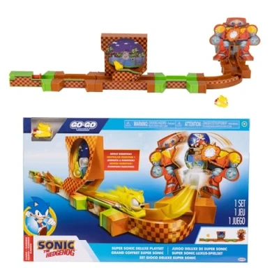 Immagine di Sonic The HEDGEHOG Go Racers Deluxe Playset con personaggio Super Diecast, da combinare il set gioco Adventure e Knuckles
