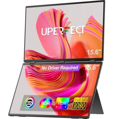 Immagine di UPERFECT 15.6 &#039;&#039;Portable Monitor, Dual Tragbarer Monitor Stacked Folding Triple (Wins/Mac) 1080P 100% sRGB Laptop 90/180 Automatic Rotation, No Driver Installation Required