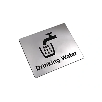 Immagine di Cartello adesivo per lavandino dell&#039;acqua potabile con scritta in lingua inglese &quot;Notice&quot;, colore: argento metallizzato inciso nero simbolo universale e testo (dimensioni 12 cm x 10 cm)