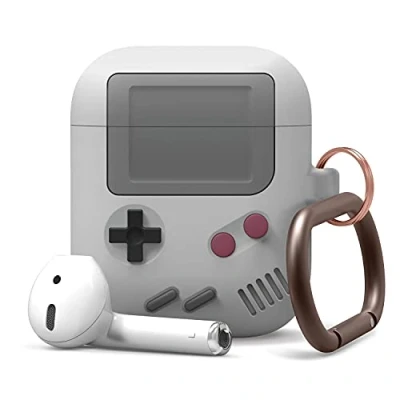 Immagine di elago Cover AW5 compatibile con Apple AirPods 1 e 2, design per console di gioco, custodia moschettone (grigio)