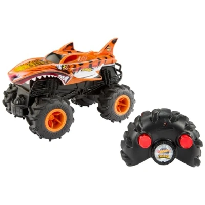 Immagine di Hot Wheels Monster Trucks Macchina Telecomandata Tiger Shark RC, in Scala 1:24 con trazione Integrale e penumatici Terrain Action per Tutti i Tipi di Terreno, Giocattolo Bambini, 4+ Anni, HNV03