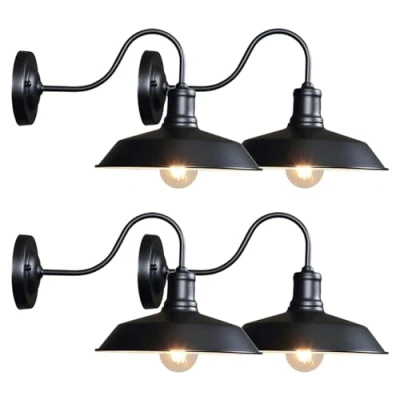 Immagine di Moddeny 4 Pezzi Applique da Parete per Esterni retrò Lampada fienile a Collo di Cigno in Ferro Portico Vintage nero Garage Impermeabile antiruggine