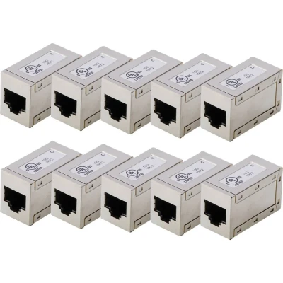 Immagine di DIGITUS Accoppiatore RJ45 Cat 6 10 Pezzi Prolunga per Cavo LAN Connettore di Rete Cat6 Compatibile Poe modulare Switch, DSL, Modem, Router, PC Argento