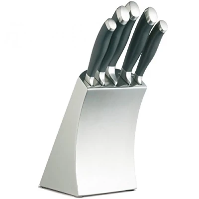 Immagine di KitchenCraft MasterClass Set di Coltelli e Portacoltelli Trojan Designer in Acciaio Inox, 6 Pezzi