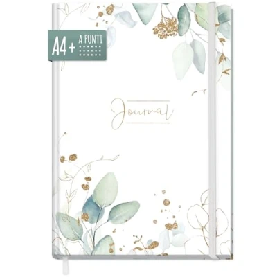Immagine di Trendstuff by Häfft Bullet journal, taccuino punteggiato, formato A4+, con elastico, 156 pagine, sostenibile e ecologico, colore oro