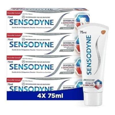 Immagine di Sensodyne Dentifricio sbiancante Sensibilità e Gencive, clinicamente dimostrato per alleviare i denti sensibili gengive con azione sbiancante, confezione da 4 x 75 ml