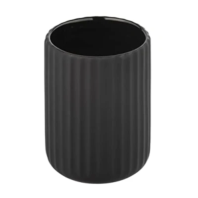Immagine di Wenko Portaspazzolino Belluno, portaspazzolini per spazzolini e dentifricio in Ceramica con Forme Moderne tonde Superficie ondulata Soft Touch, Colore Nero Opaco, Ø 8 x 11 cm