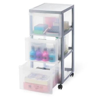 Immagine di Iris Ohyama Cassettiera in Plastica con ruote, 3 Cassetti Grandi, Argento, Maniglie facili Da tirare, Organizzatore, Per Camera Letto, Bagno, Scuola e Ufficio, Senza BPA, Contenitore, DC 303