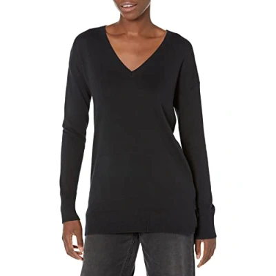 Immagine di Amazon Essentials Maglione A Tunica Leggero Maniche Lunghe Con Scollo v (Disponibile In Taglie Forti) Donna, Nero, S