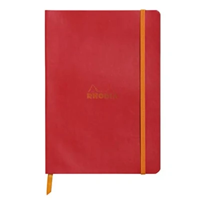 Immagine di RHODIA 117413C Taccuino flessibile papavero A5 a righe 160 pagine Carta Clairefontaine Avorio 90 g/m Segna pagina, Chiusura con elastico Copertina Simil Cuoio Collezione Rhodiarama