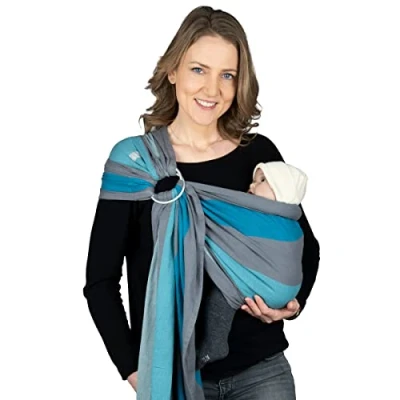 Immagine di Hoppediz Ring Sling, Fascia porta bebè per neonati e bambini con due anelli in alluminio, 0 36 mesi, 3 20 kg, Brighton