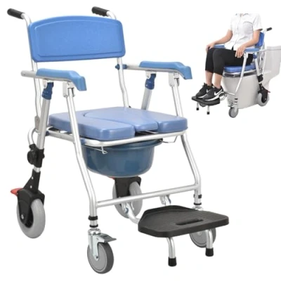 Immagine di VFDZ Sedia Comoda WC per Anziani, 3 in 1 Doccia/WC Anziani con Ruote, a Rotelle Morbido Cuscino, Carrozzina Doccia Disabili (B)