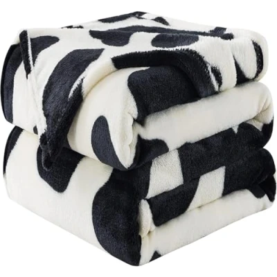 Immagine di HOZY coperta in pile di flanella con stampa mucca, doppia dimensione, leggera, antistatica, super morbida, accogliente, invernale microfibra 167,6 x 228,6 cm