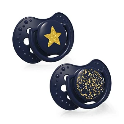 Immagine di LOVI Ciuccio 0 3 Mesi, Succhietti Bimba con Tettarella in Silicone, Suggerimento dinamico, Collezione Stardust, 2 pezzi, Blu