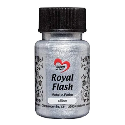 Immagine di ideen mit herz Colore acrilico metallico Royal Flash con riflessi metallici e particelle glitterati fini Vernice brillante metallizzata per gagliette 50 ml (argento)