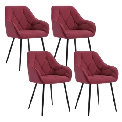 Immagine di WOLTU Set di 4 Sedie da Pranzo con Braccioli e Schienale, Cucina Moderna in Velluto, Poltrone Salotto Gambe Metallo, ergonomiche per Ufficio, Bar, Bordeaux, EZS02bd