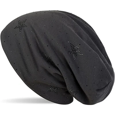 Immagine di styleBREAKER Cuffia Beanie con Strass e Stelle all Over, Slouch longbeanie, Donna 04024116, Colore:Antracite