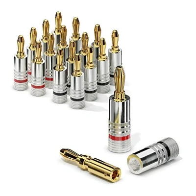 Immagine di connettori a banana sonero®, set da 16, per tutti i cavi degli altoparlanti con un diametro massimo di 6 mm², 16 pezzi codifica colori (12x rosso, 12x nero), placcati oro 24 carati
