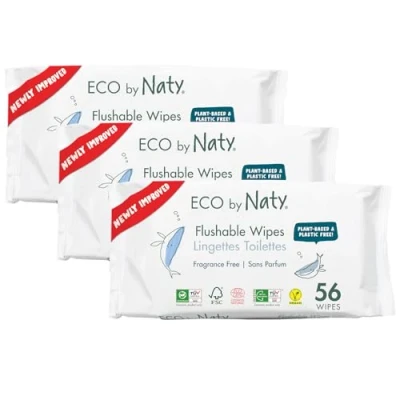 Immagine di Eco by Naty Salviettine lavabili per WC Salviette umidificate e a base vegetale, senza sostanze chimiche ipoallergeniche, sicure la pelle sensibile dei bambini (168 unità, 3x56)