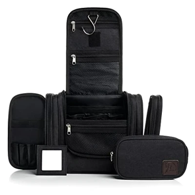 Immagine di Obics beauty case da viaggio XXL per uomo e donna trousse trucchi grigio 8l con gancio appendere specchio rimovibile tasca extra mobile 10 scomparti
