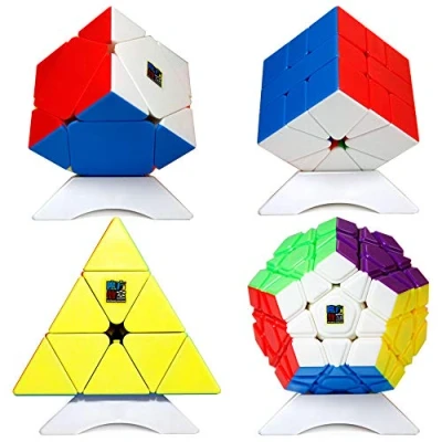 Immagine di OJIN MoYu MOFANGJIAOSHI CUBING CLASSROOM Pacchetto cubo velocità Meilong Megaminx &amp; Skewb Square 1 Pyramid Set magico luminoso con confezione regalo + Treppiedi a quattro cubi(Senza adesivo)