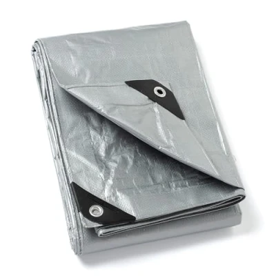 Immagine di GUARD SHIELD Telone di copertura con occhielli, impermeabile, 3 m x 4 m, colore argento, multifunzione, in poliestere, 120 g/㎡, tessuto, multiuso, resistente agli strappi, stabilizzato ai raggi UV