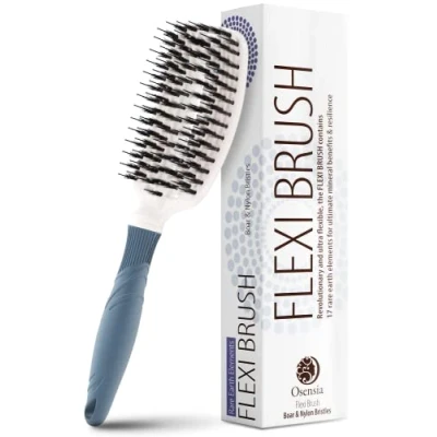 Immagine di Osensia spazzola districante flessibile con setole in nylon e cinghiale, per capelli naturali di bambini, donne uomini, minerali
