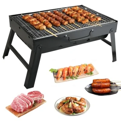 Immagine di Barbecue a Carbonella &amp; Griglia Barbecue, Acciaio Inox, Portatile, Resistente e Antiruggine, Ideale per Giardino, Balcone, Terrazza, Campeggio (L (43 x 29 23 cm))