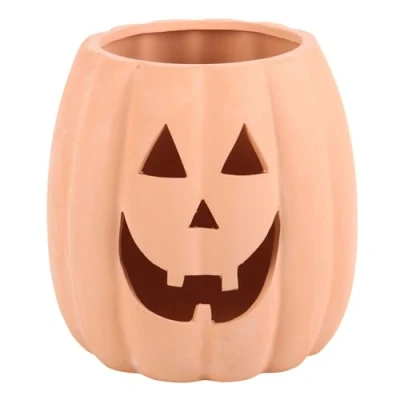 Immagine di Something Different Wholesale decorazione a forma di zucca ritagliata in terracotta, 25 cm, autunnale realizzata mano, fascino rustico, ideale per Halloween e Ringraziamento, uso interno