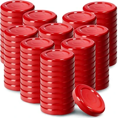 Immagine di KADAX Tappo a vite fi43 mm, set di coperchi Twist Off in metallo, adatto per bicchieri da 40 ml, coperchio ricambio con 4 denti, barattoli, bottiglie e barattoli (100 pezzi, rosso)