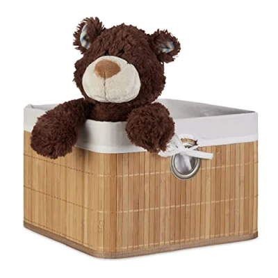 Immagine di 4X Set Cestino Portaoggetti, Fodera in Tessuto, bambù, Rettangolare, Bagno, Giochi, HLP 20x31x31 cm, Naturale