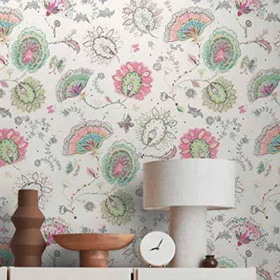 Immagine di Livingwalls Carta da Parati in Tessuto Non Floreale Bianco, Colorato e Rosa per Diverse Stanze Parete 10,05 m x 0,53