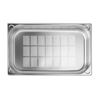 Immagine di HENDI contenitore Gastronorm, GN 1/1, con lati e fondo perforati, GN, impilabile, bordi arrotondati, resistente alla temperatura da 40 a 300C, 14L, altezza: 100mm, acciaio inox