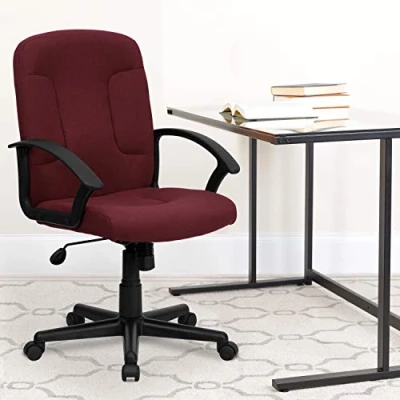 Immagine di Flash Furniture Mid Back Black Fabric Task e Computer con braccioli in Nylon Black, Burgundy