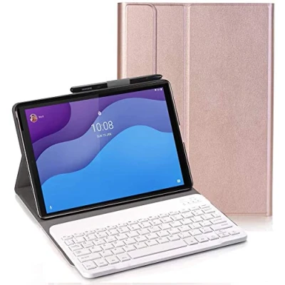 Immagine di C/N Tastiera Custodia per Lenovo Tab M10 HD (2nd Gen) 10.1 QWERTY Sottile PU con Supporto Rimovibile Keyboard TB X306F/X306X, Rosa Oro