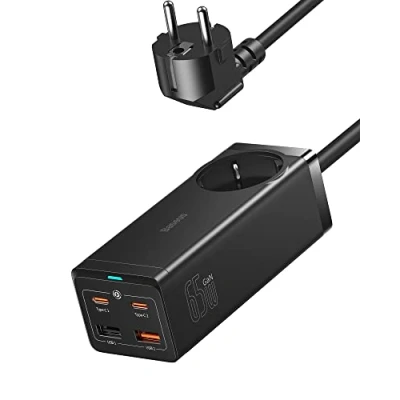 Immagine di Caricatore USB C, Baseus GaN3 Pro 65W Stazione di Ricarica C con 1 presa AC + 2 A, da parete per MacBook Pro/Air, iPad 2021, Samsung Galaxy S22 S21 S20.