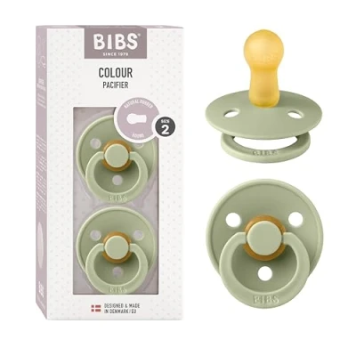 Immagine di BIBS Colour Ciuccio confezione da 2 pezzi. Privo di BPA, Tettarella tonda. Lattice gomma naturale, Misura (6 18 mesi), Sage/Sage